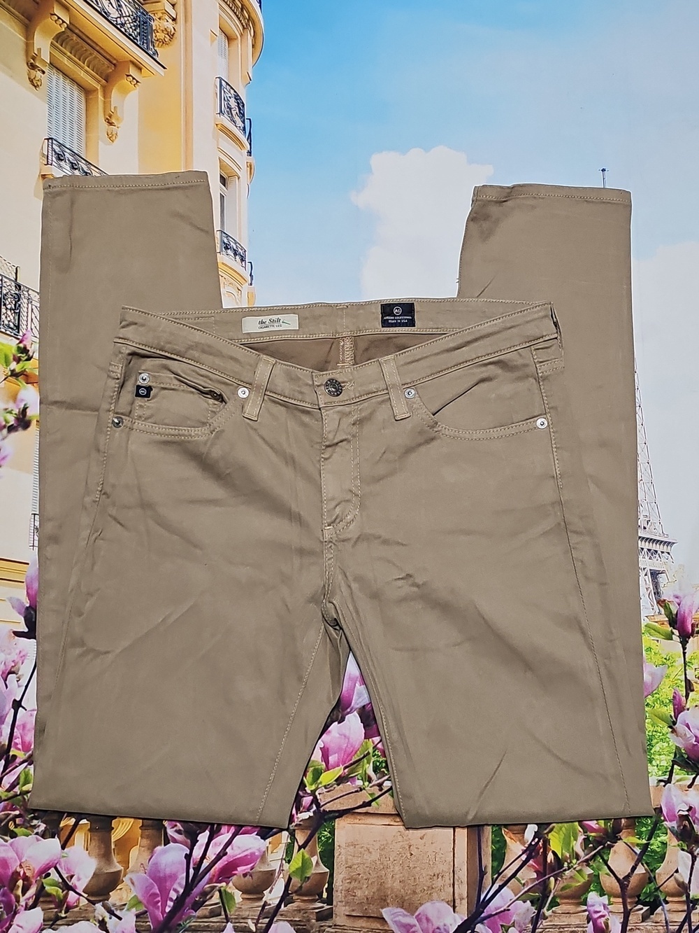 AG Adriano Goldschmied The Stilt Beige Cigarette Leg Pants Size 29